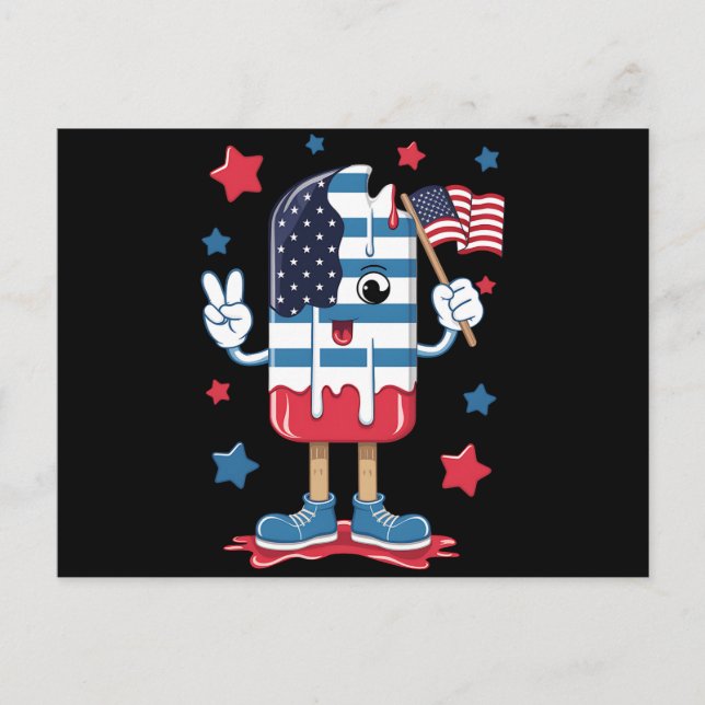 Carte Postale Drapeau américain 4 juillet Boys Kids Popsicle USA (Devant)