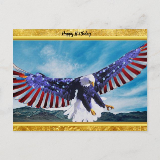 Carte Postale Drapeau américain Aigle volant dans le ciel feuill (Devant)