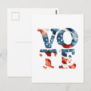 Carte Postale Drapeau américain aquarelle vote électeur droits d
