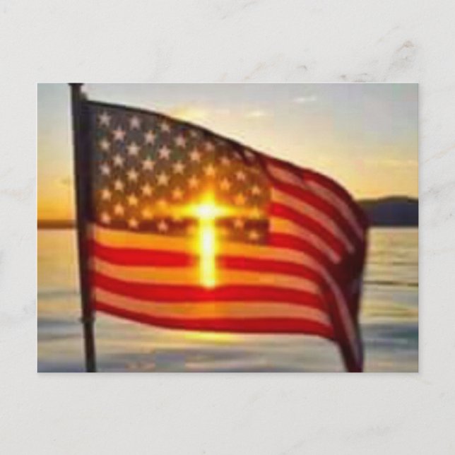 Carte Postale drapeau américain au soleil (Devant)