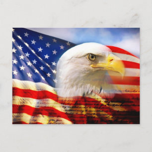 Carte Postale Drapeau américain avec aigle chauve