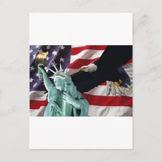 Carte Postale Drapeau américain avec American Eagle & Lady Liber (Devant)