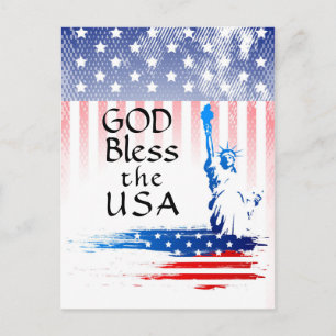 Carte Postale Drapeau américain : Dieu bénisse la Statue de la L