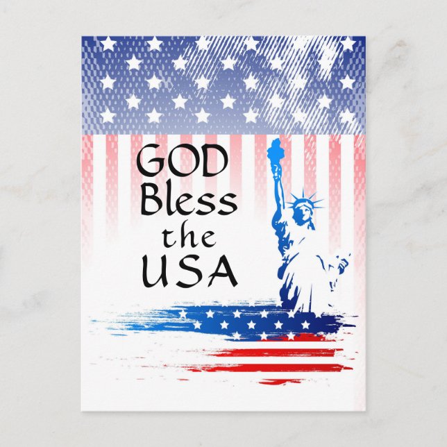 Carte Postale Drapeau américain : Dieu bénisse la Statue de la L (Devant)