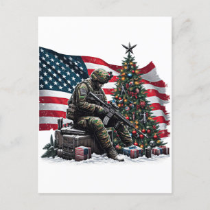 Carte Postale Drapeau américain Drapeau de Noël Art