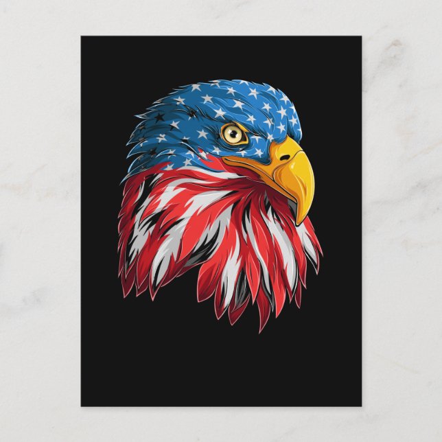 Carte Postale Drapeau américain du 4 juillet Aigle Oiseau patrio (Devant)