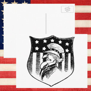 Carte Postale Drapeau américain et oncle Sam patriotique vintage