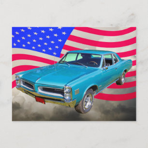 Carte Postale Drapeau Américain Et Pontiac Le Mans 1966