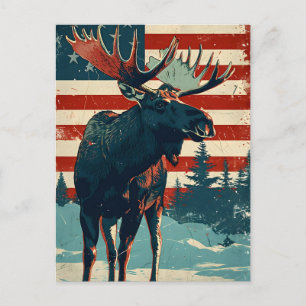 Carte Postale Drapeau américain Moose Vintage