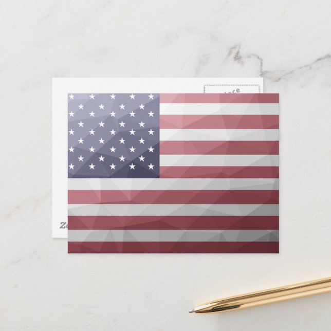 Carte Postale Drapeau américain Motif en maille géométrique Roug (Devant/Arrière en situation)
