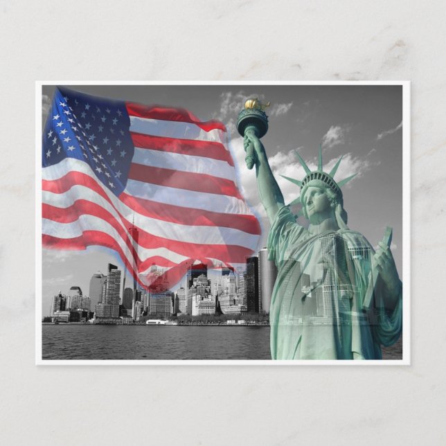 Carte Postale Drapeau américain New York skyline (Devant)