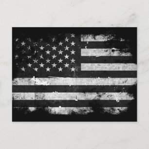 Carte Postale Drapeau américain noir et blanc Grunge