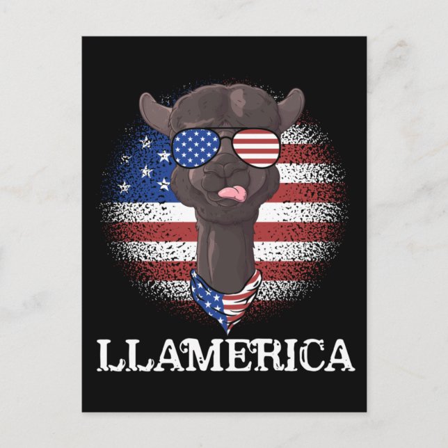 Carte Postale Drapeau américain Patriotique Llama USA 4 juillet (Devant)