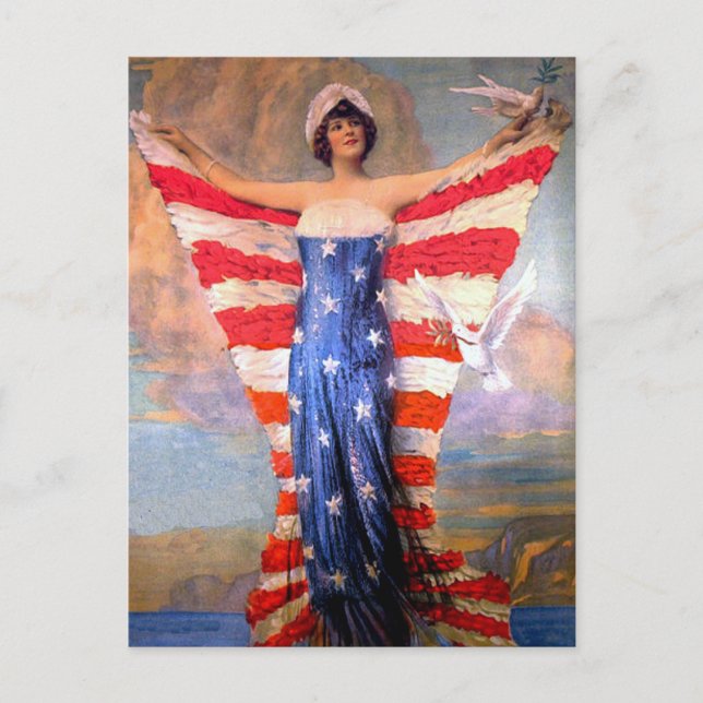 Carte Postale Drapeau américain patriotique vintage Lady of Libe (Devant)