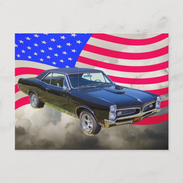 Carte Postale Drapeau américain Pontiac GTO 1967 (Devant)