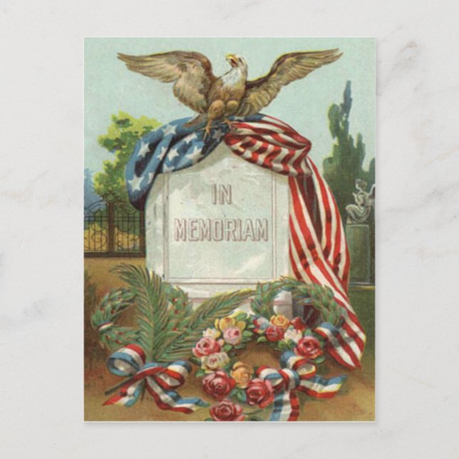 Carte Postale Drapeau américain Rose de stèle de pierre tombale  (Devant)