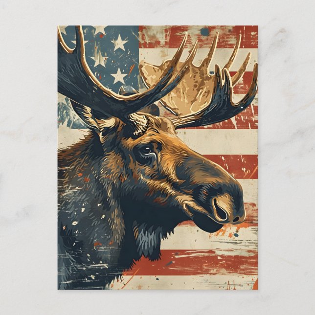 Carte Postale Drapeau américain vintage à l'élan (Devant)