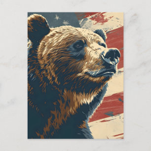 Carte Postale Drapeau américain vintage Grizzly