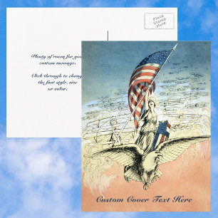 Carte Postale Drapeau Américain Vintage Patriotique, Dame, Aigle