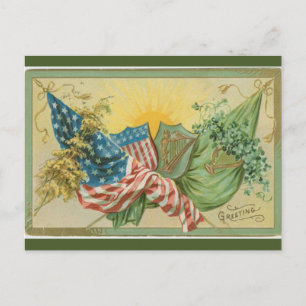 Carte Postale Drapeau américain vintage St Patrick Shamrock Harp
