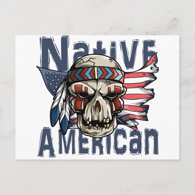 Carte Postale Drapeau amérindien de guerrier crâne américain (Devant)
