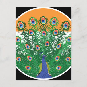 Carte Postale Drapeau animal national indien Paon