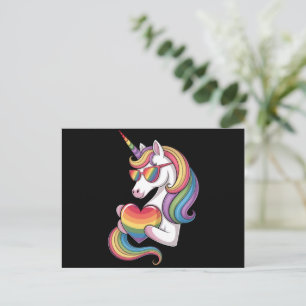 Carte Postale Drapeau arc-en-ciel de cœur de licorne de fierté g