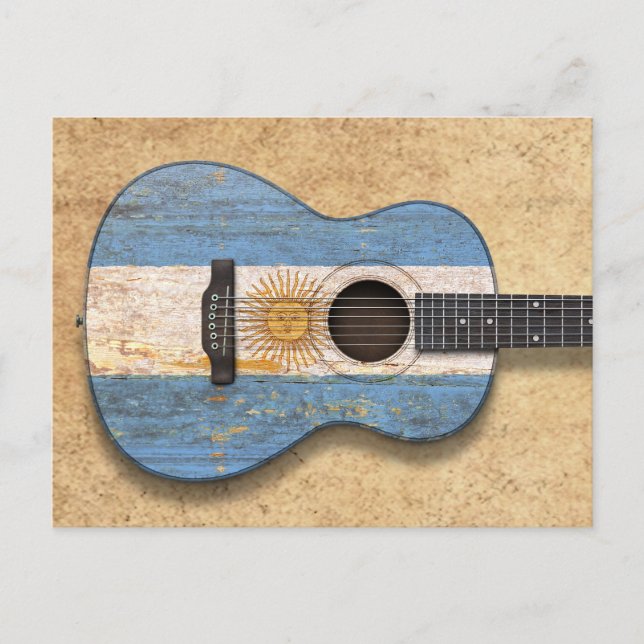 Carte Postale Drapeau argentin usé Guitare acoustique (Devant)