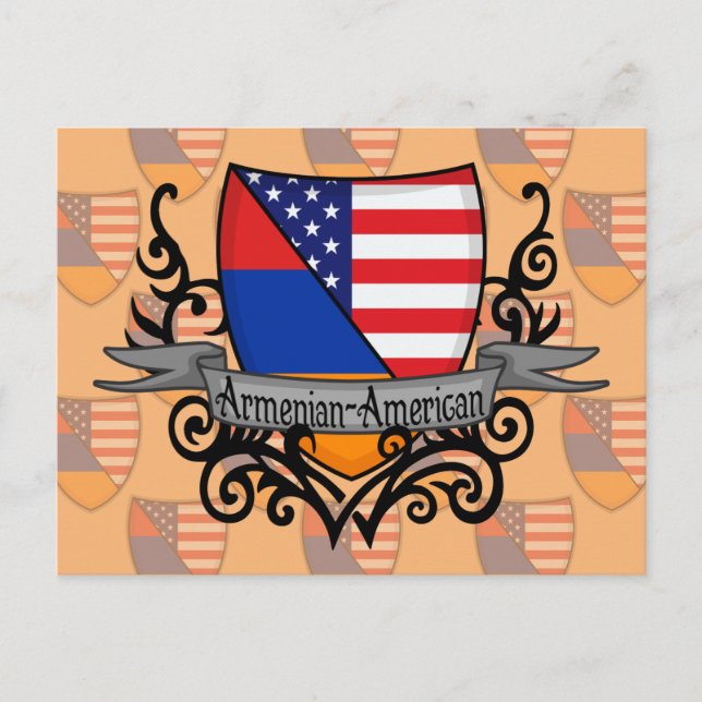 Carte Postale Drapeau Arménien-Américain de bouclier (Devant)