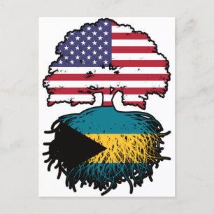 Carte Postale Drapeau bahaméen américain USA Tree Roots