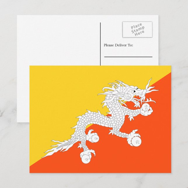 Carte Postale Drapeau bhoutanais, Drapeau du Bhoutan (Devant / Derrière)
