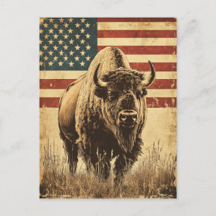 Carte Postale Drapeau Bison American vintage