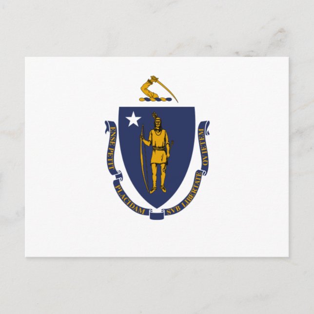 Carte Postale Drapeau bleu blanc et or du Massachusetts (Devant)