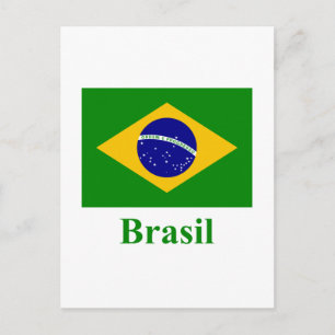 Carte Postale Drapeau brésilien avec nom en portugais