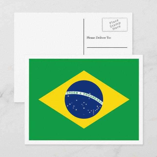 Carte Postale Drapeau brésilien, Drapeau du Brésil (Devant / Derrière)