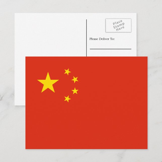 Carte Postale Drapeau chinois, Drapeau de la Chine (Devant / Derrière)