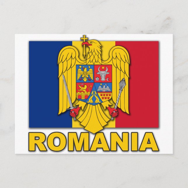Carte Postale Drapeau d'armoiries de Roumanie (Devant)