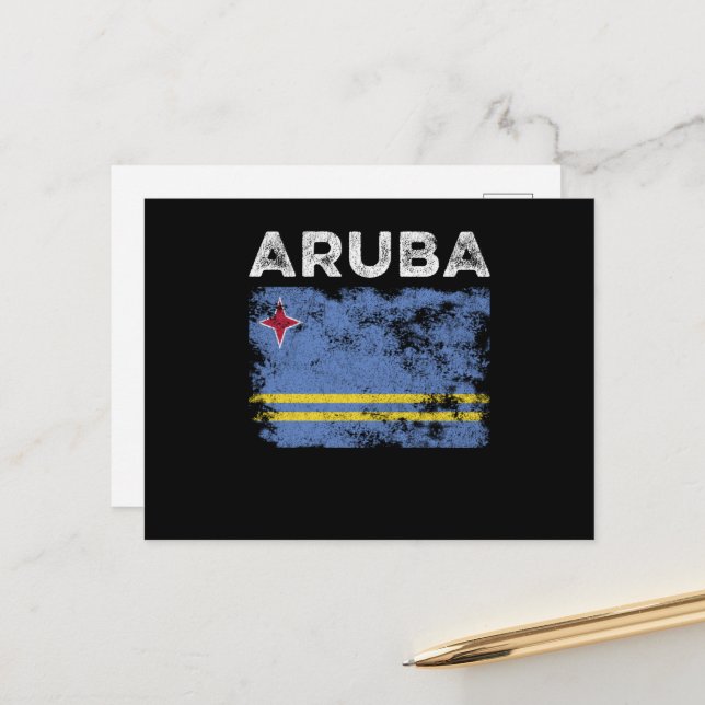 Carte Postale Drapeau d'Aruba en détresse - Drapeau d'Aruba (Devant/Arrière en situation)