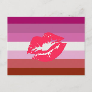 Carte Postale Drapeau de fierté lesbienne au rouge à lèvres