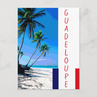 Carte Postale Drapeau de Guadeloupe et plage de palmiers