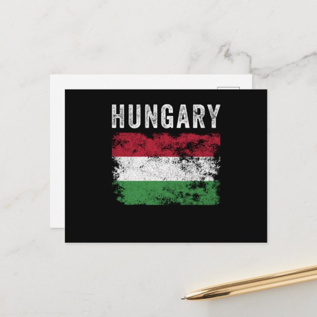 Carte Postale Drapeau de Hongrie en détresse - Drapeau de Hongri (Devant/Arrière en situation)