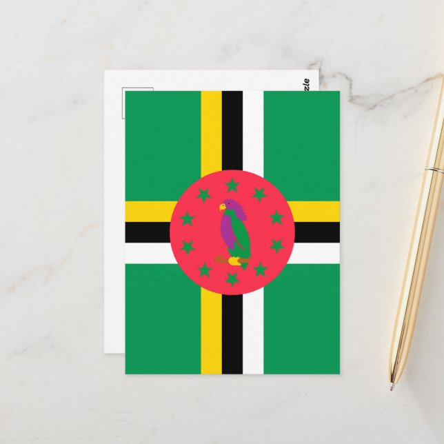 Carte Postale Drapeau de la Dominique (Devant/Arrière en situation)