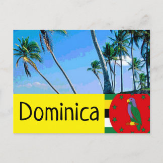 Carte Postale Drapeau de la Dominique avec palmiers tropicaux
