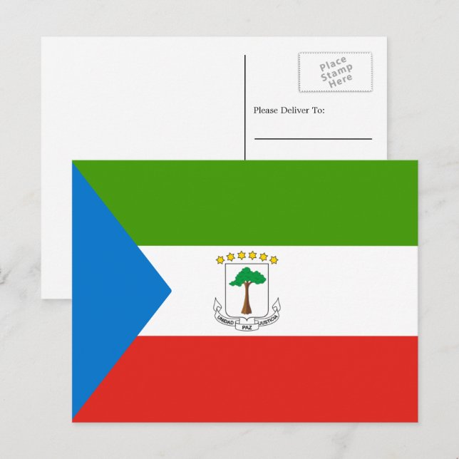 Carte Postale Drapeau de la Guinée équatoriale, Drapeau de la Ré (Devant / Derrière)