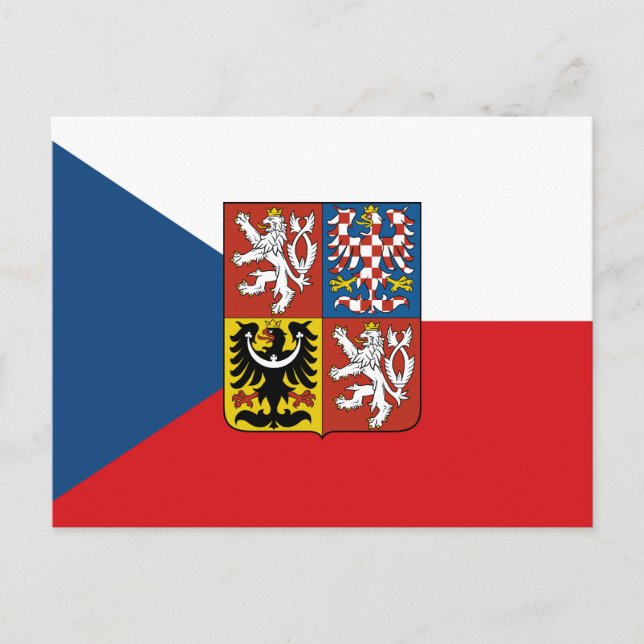 Carte Postale Drapeau de la République tchèque avec armoiries su (Devant)