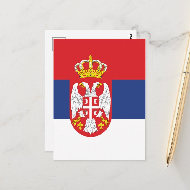 Carte Postale drapeau de la Serbie (Devant/Arrière en situation)