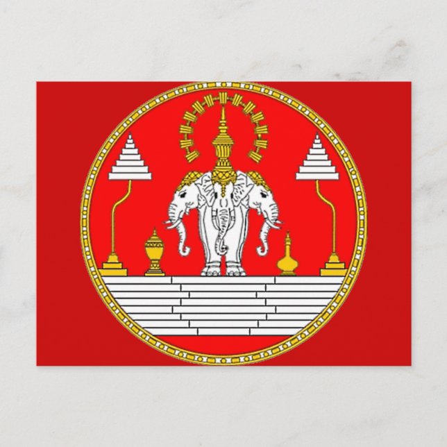 CARTE POSTALE DRAPEAU DE LAOS TROIS TÊTE ÉLÉPHANT (Devant)
