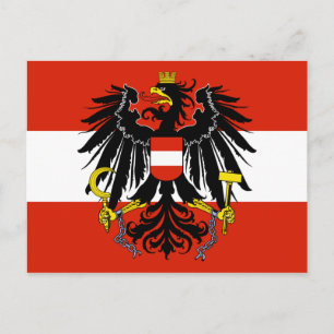 Carte Postale Drapeau de l'Autriche avec armoiries