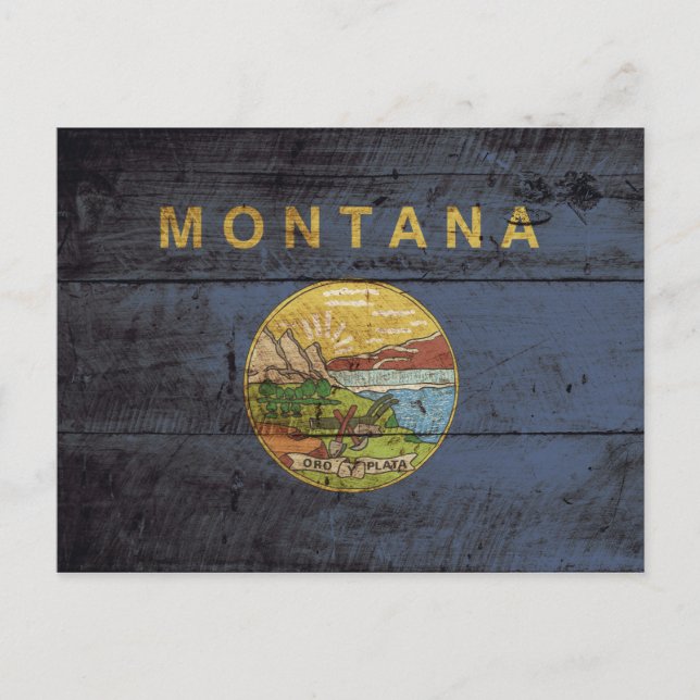 Carte Postale Drapeau de l'État du Montana sur le vieux grain de (Devant)