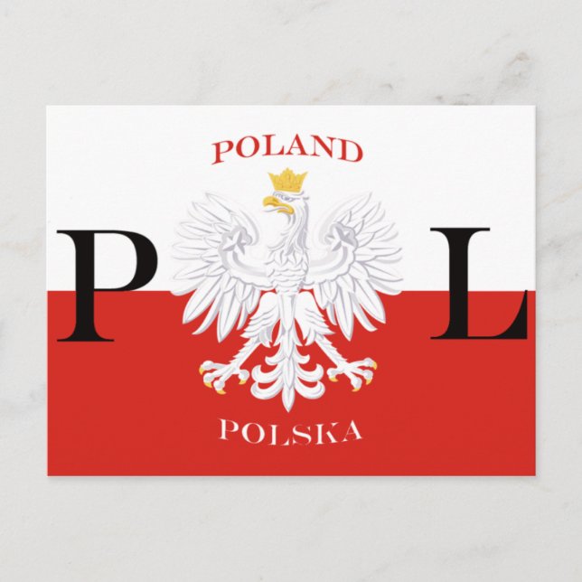 Carte Postale Drapeau de Pologne Aigle blanc Polska (Devant)
